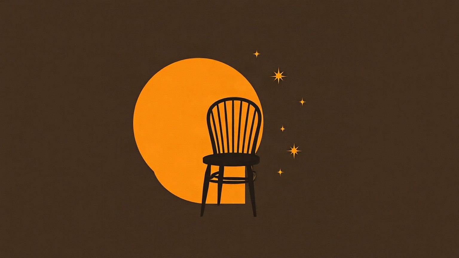 A bentwood chair silhouette against a paper sunburst