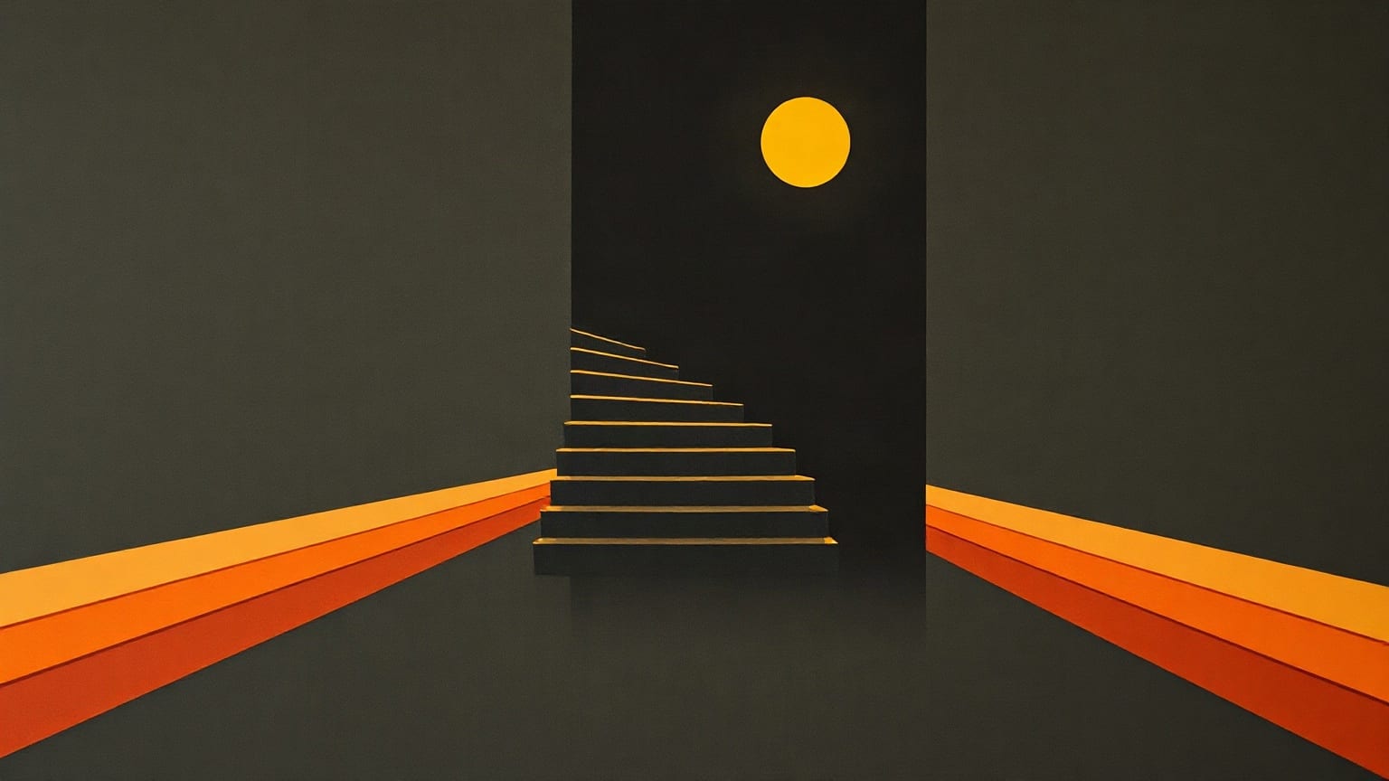 A paper staircase descending into darkness