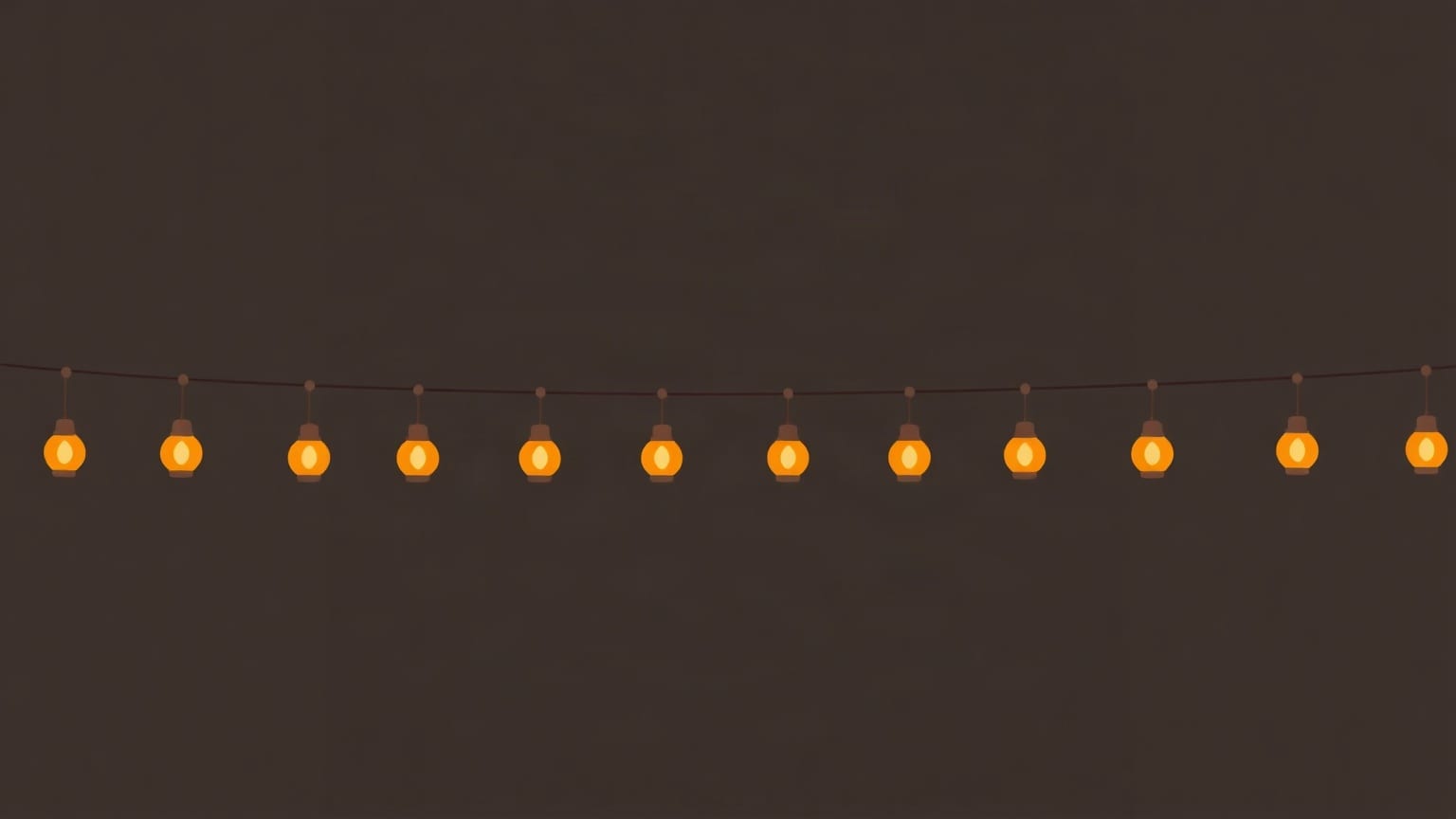 A string of small amber lamps hung in a line across a dark brown ground
