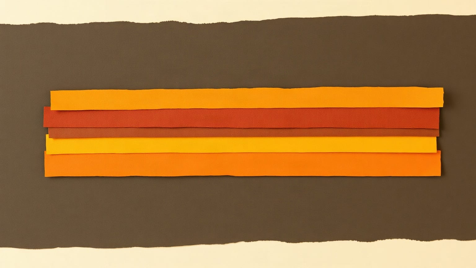 Seven amber paper bars of increasing width on a deep brown ground, the last one widening into a block-long shape